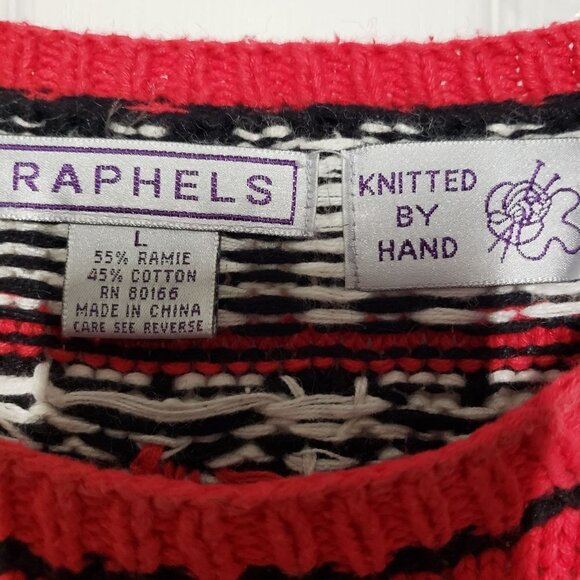 Vintage Hand Knit Snowman Sweater Nordic Red Winter Raphels Womens Large - Picture 5 of 9